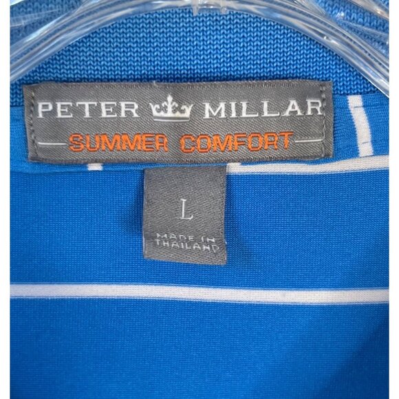 Peter Millar Golf Polo Shirt Mens Large Blue White Stripes Summer Comfort - Picture 6 of 8